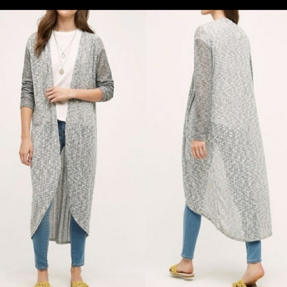 Anthropologie Postmark Grey Dropstitch Duster Longline Cardigan Small